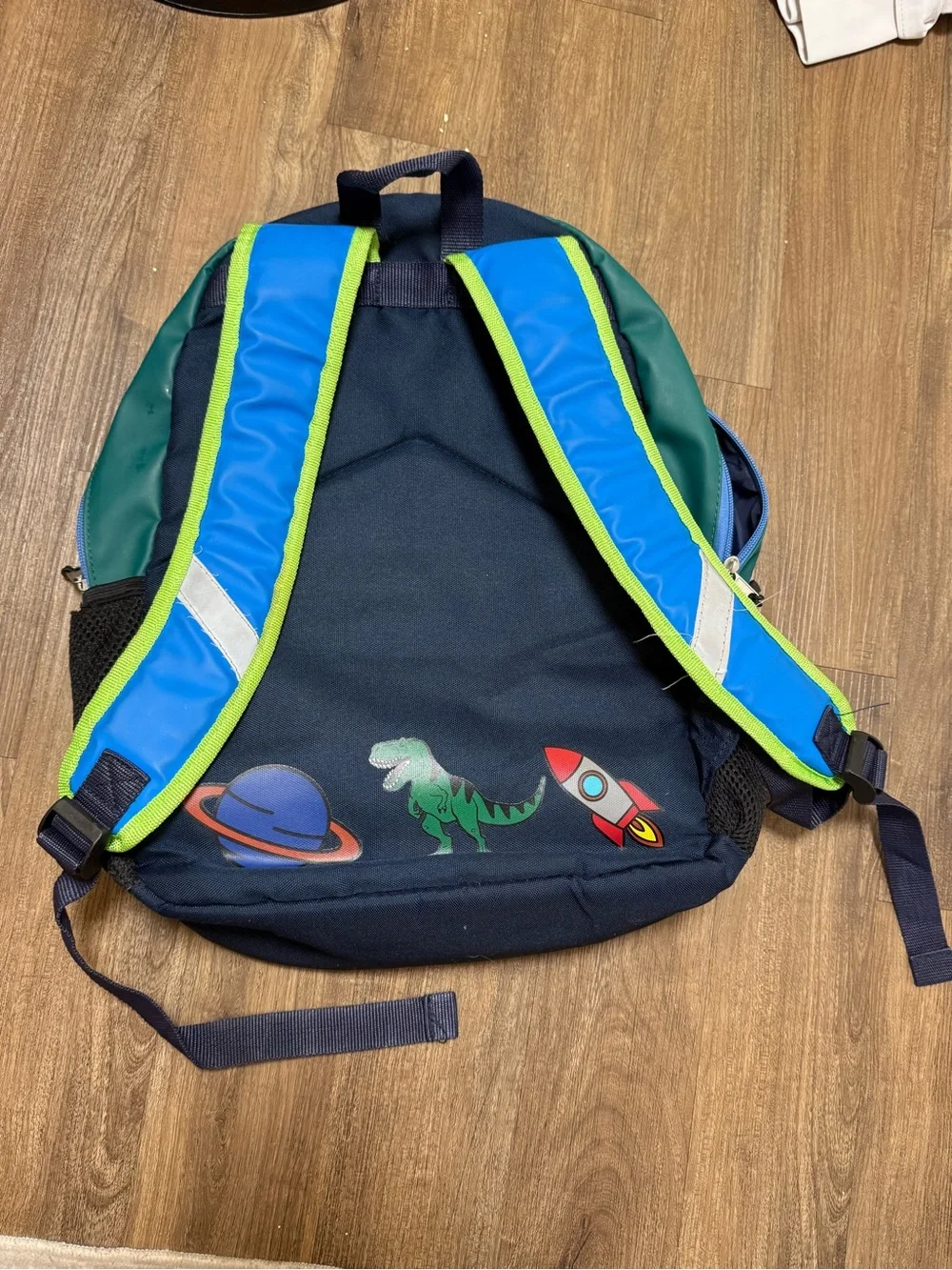 School Yard Vibes Kids Dinosaur Space Rocket Backpack Blue Green